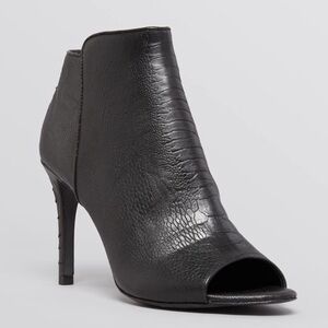 Joie Gwen black embossed leather open toe booties size 7